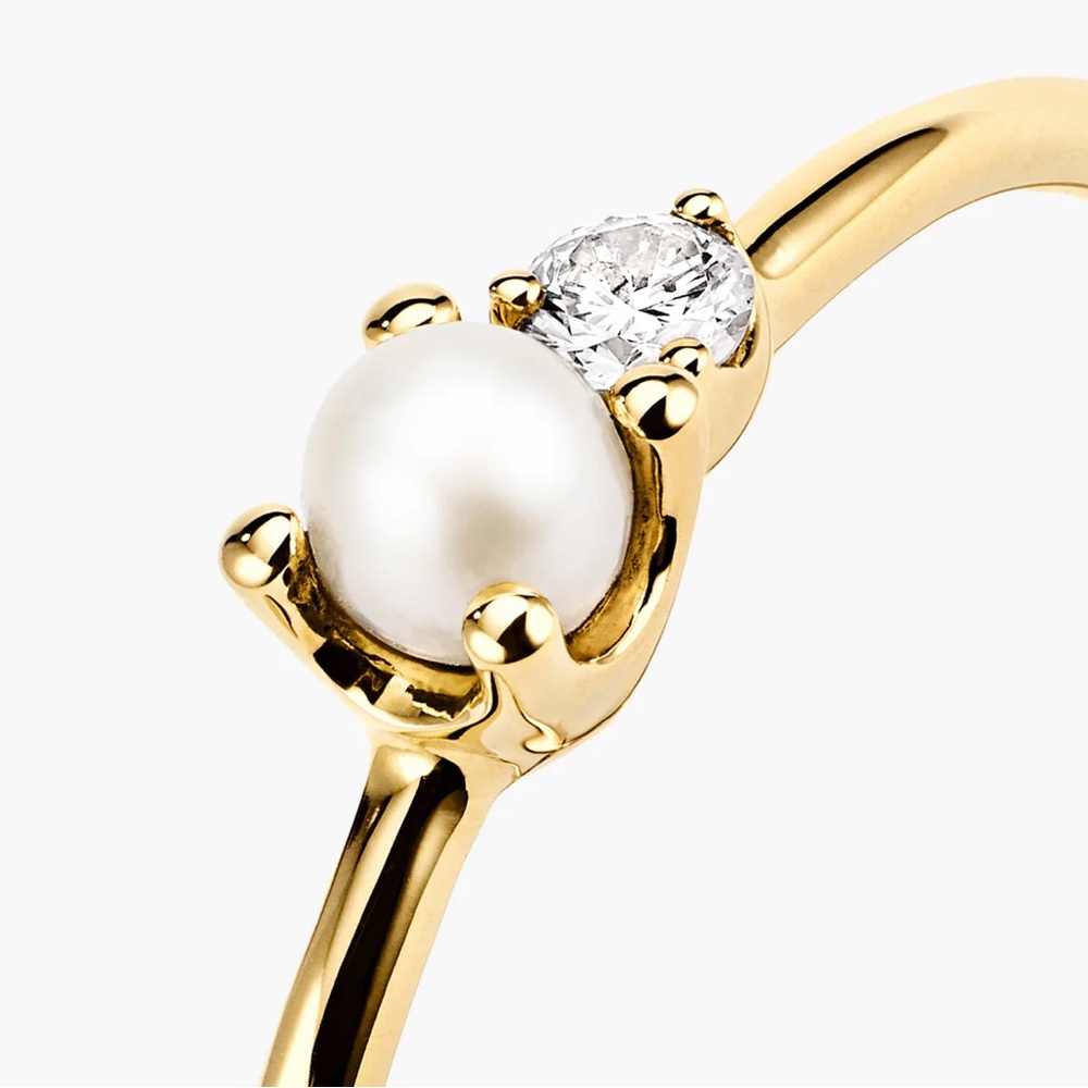 Mejuri 14k Beverly Ring - Pearl & Diamond - Picture 3 of 3